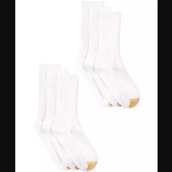 GOLD TOE Women's 6-Pairs Casual Ribbed Crew Socks Size 6-9 in White - Picture 1 of 5